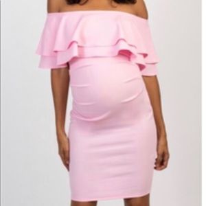 Pink Off the Shoulder Maternity Dress